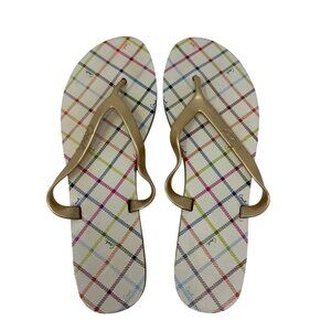 Coach Womens Cassie 11B Plaid Flip Flops Sandals White Gold Rubber